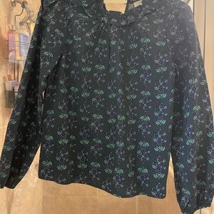 J. Crew Dark Floral Blouse with Purple Accents